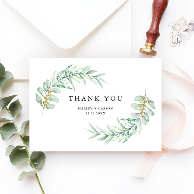 Modern Minimalist Greenery Foliage Wedding Tack Kort (Skapare uppladdad)