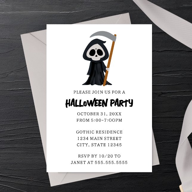 Modern Minimalist Grim Reaper Halloween fest Inbjudningar (Skapare uppladdad)
