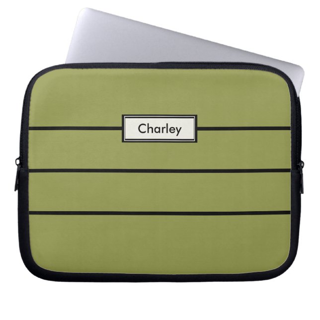 Modern minimalist grön anpassad namnmonogram laptop fodral (Framsidan)