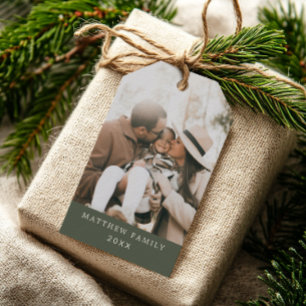 Modern minimalist grön familjefoto jul presentetikett