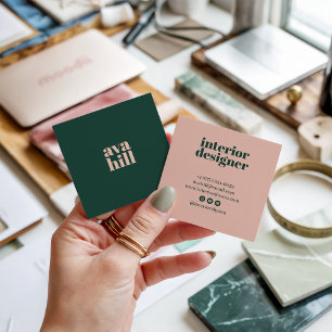 Modern minimalist grön och rosa professionell logo fyrkantigt visitkort