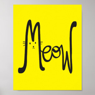 Modern minimalist gul och svart katt typografi poster