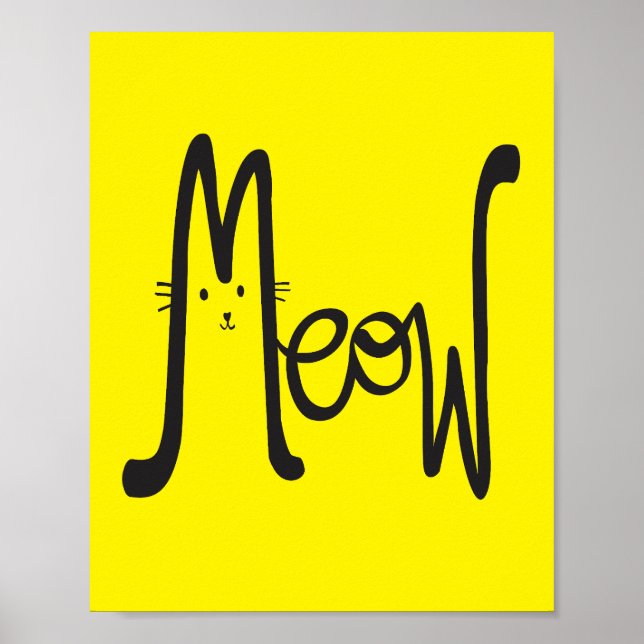 Modern minimalist gul och svart katt typografi  poster (Framsidan)
