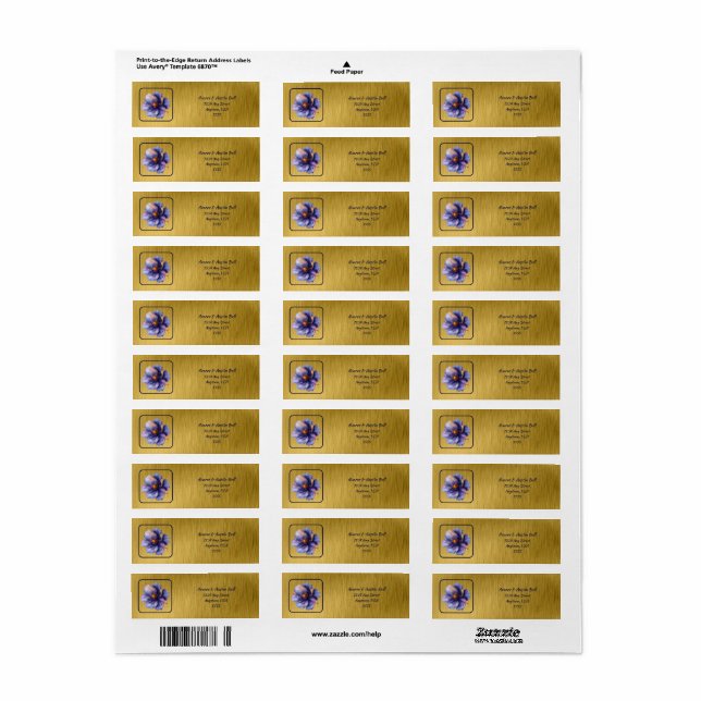 Modern minimalist guld- och lila bröllop  returadress etikett (Helt Ark)
