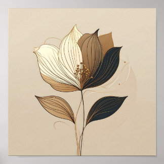 Modern minimalist guld & svart botanisk blomster L Poster