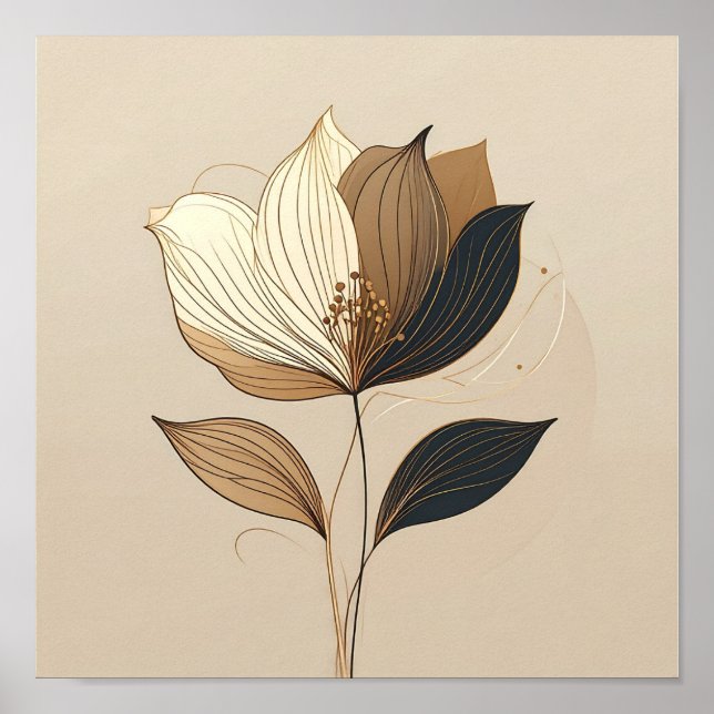 Modern minimalist guld & svart botanisk blomster L Poster (Framsidan)