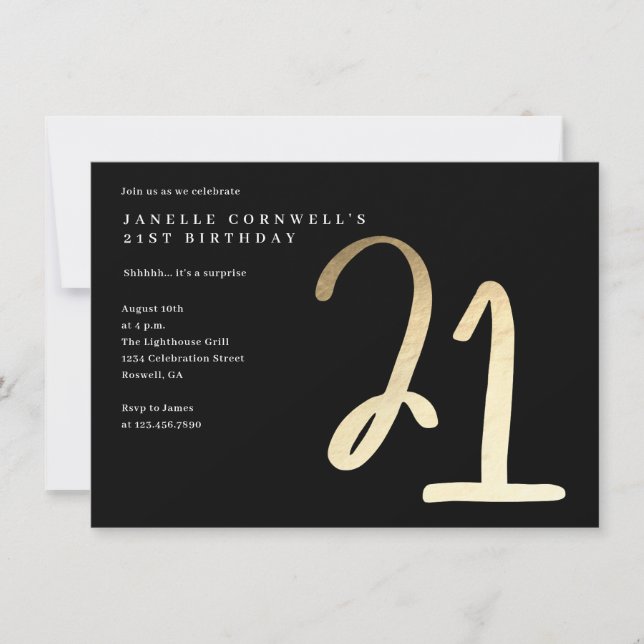 Modern minimalist guld typ 21-årsdag inbjudningar (Framsida)