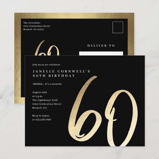 Modern minimalist guld typ 60-årsdag vykort (Fram/baksida)