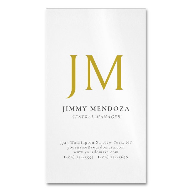 Modern minimalist guldmonogram enkel stilren magnetiska visitkort (Framsida vertikal)