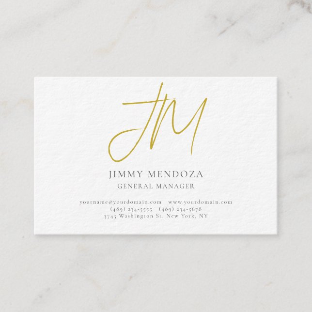 Modern minimalist guldmonogram lyx tjock visitkort (Framsida)