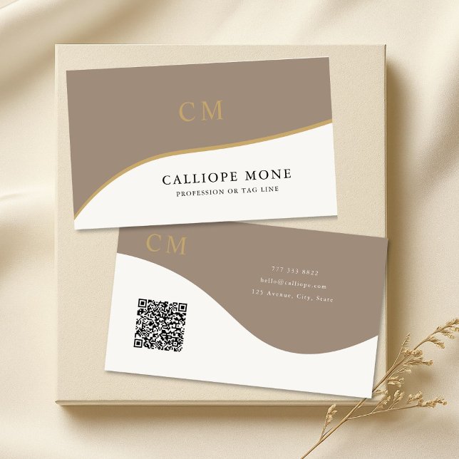 Modern minimalist gyllene vågmonogram professionel visitkort (Skapare uppladdad)