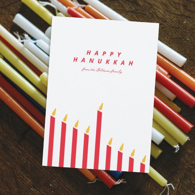 Modern minimalist Hanukkah Candle Red & White Julkort (Skapare uppladdad)