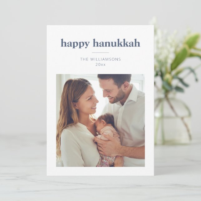 Modern Minimalist Hanukkah Photo Letter Message Julkort (Stående Fram)