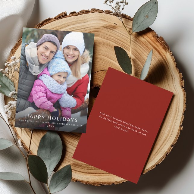 Modern Minimalist Happy Holidays Family Photo Card Inbjudningar (Skapare uppladdad)