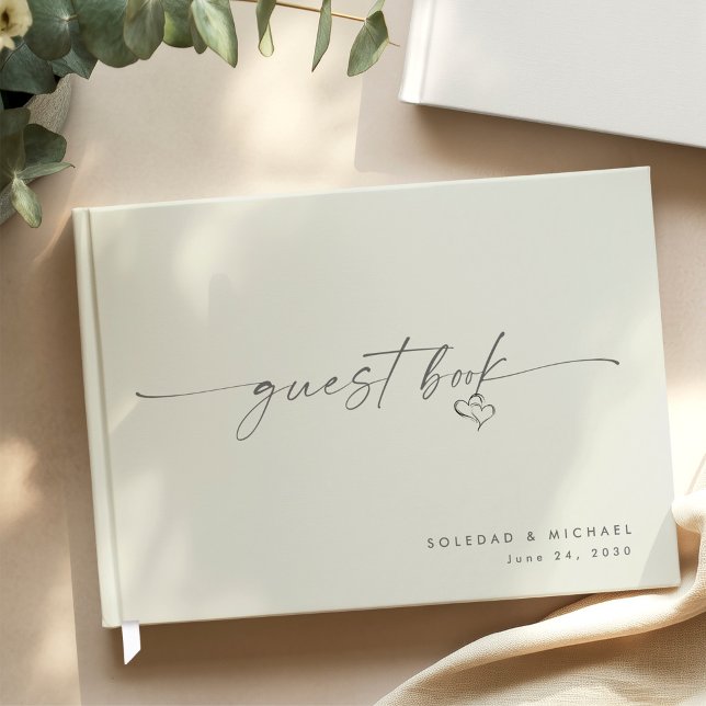 Modern Minimalist Heart Script Wedding  Gästböcker (Skapare uppladdad)