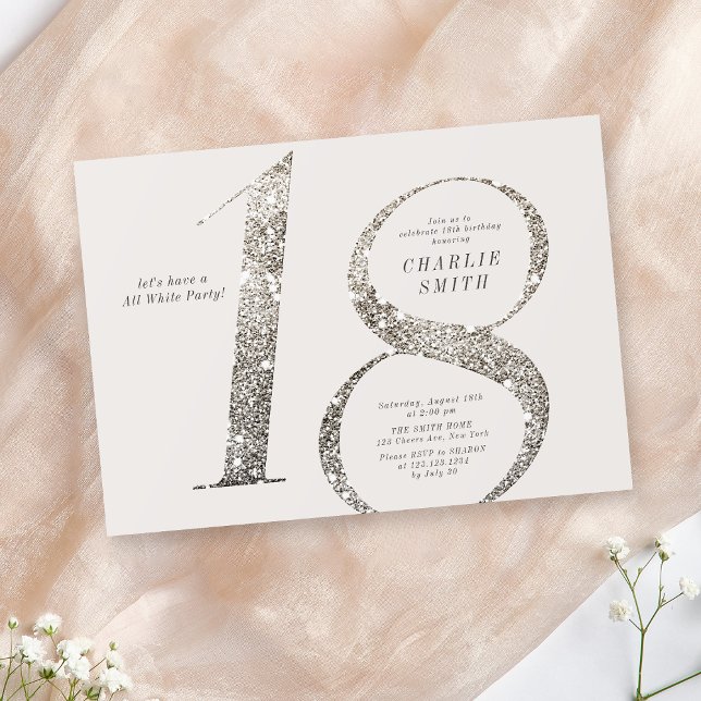 Modern minimalist hela party 18-årsdagen inbjudningar (Modern minimalist all white party 18th birthday invitation)