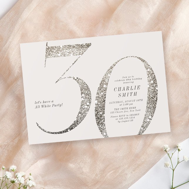 Modern minimalist hela vita party 30års födelsedag inbjudningar (Modern minimalist all white party 30th birthday invitation)