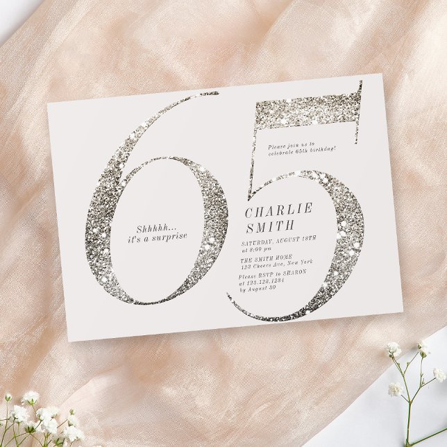 Modern minimalist, hela vita party-65ens födelseda inbjudningar (Modern minimalist all white party 65th birthday invitation)
