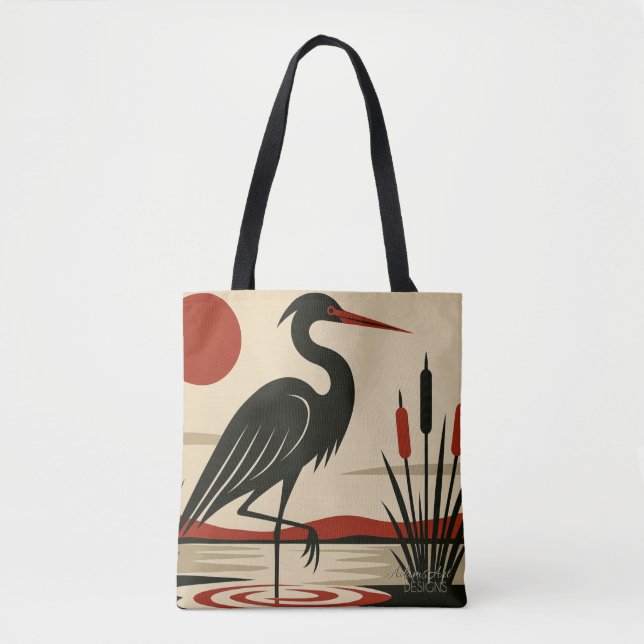 Modern Minimalist Heron by the Lake Tygkasse (Framsida)