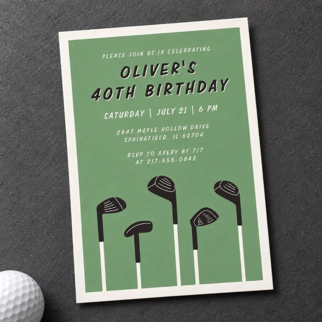 Modern minimalist herrklänning golf 40-årsdag inbjudningar (Parfect for an unforgettable 40th birthday celebration.)