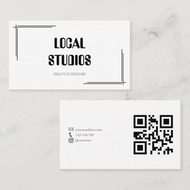 Modern minimalist hörnram QR-kod Visitkort (Fram/baksida)