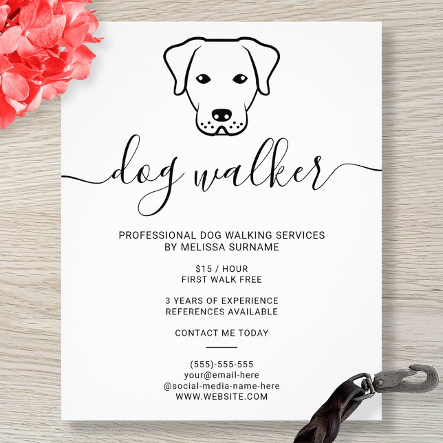 Modern minimalist hund linjedesign - Hundpromenad Flygblad (Skapare uppladdad)