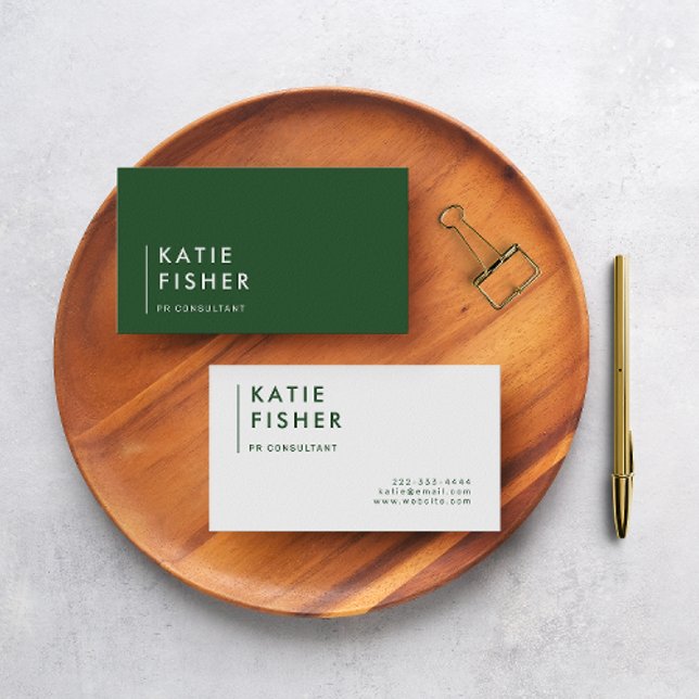 Modern minimalist: Hunter Grönt & White Visitkort (A chic and modern hunter green and white business card.)