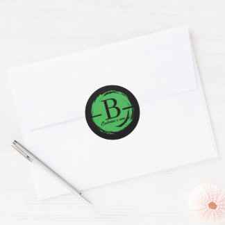 Modern minimalist initial monogram bokstav B grön Runt Klistermärke