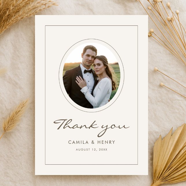 Modern Minimalist Ivory Budget Wedding Photo Tack Kort (Skapare uppladdad)