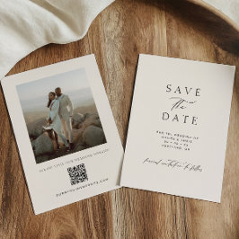 Modern Minimalist Ivory QR Code Photo Wedding Spara Datumet