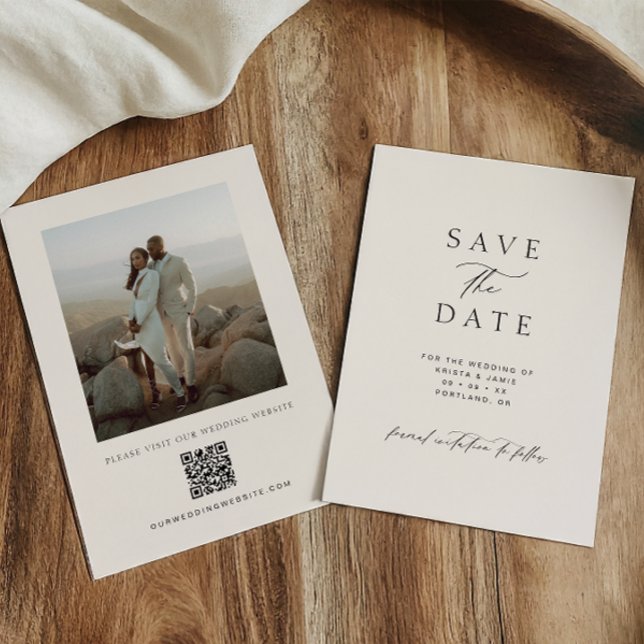 Modern Minimalist Ivory QR Code Photo Wedding Spara Datumet (Skapare uppladdad)
