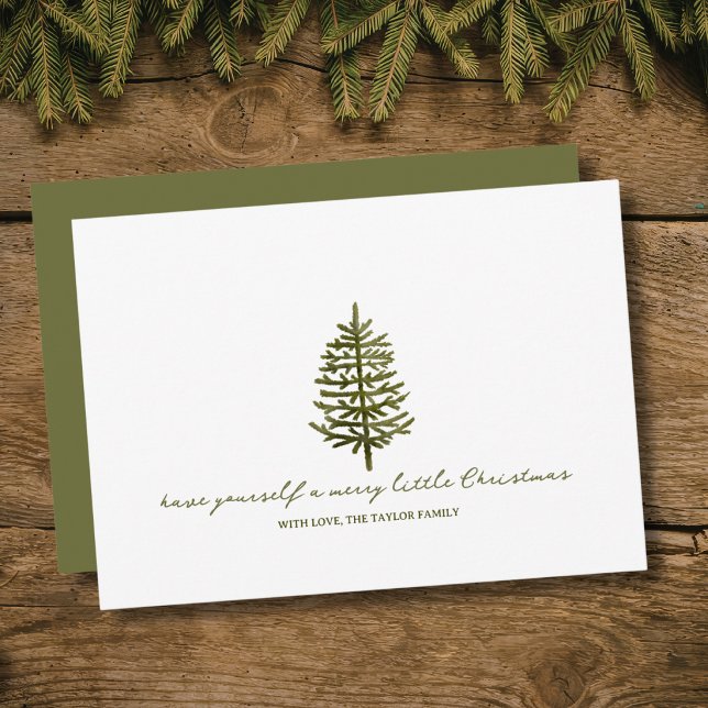 modern minimalist julgran firtrad helg julkort (modern minimal watercolor merry little Christmas non-photo holiday personalized card)