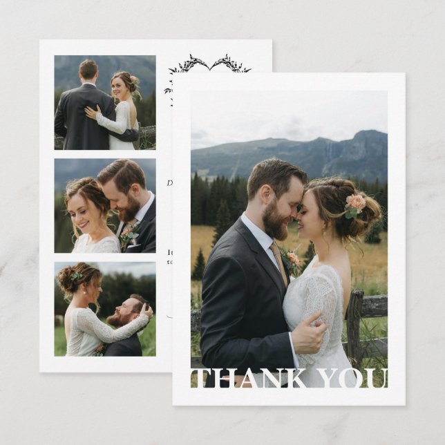 Modern minimalist kalligrafi vapensköldsmonogram f tack kort (Fram/baksida)