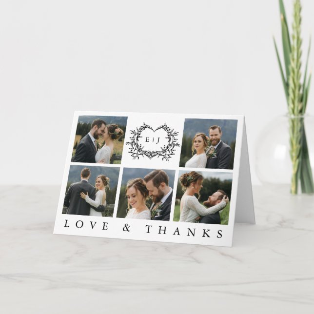 Modern minimalist kalligrafi vapensköldsmonogram f tack kort (Framsida)