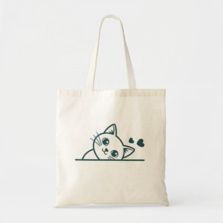 Modern minimalist katt som tittar fram, Lycka är p Tygkasse