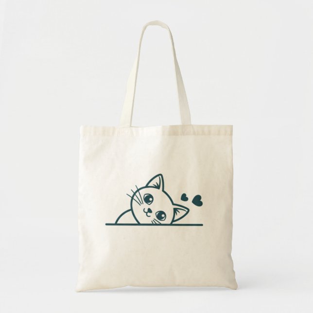 Modern minimalist katt som tittar fram, Lycka är p Tygkasse (Framsidan)