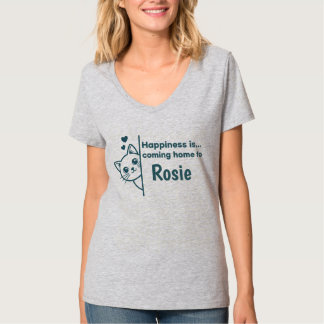 Modern minimalist katt som tittar fram - Lycka är T Shirt