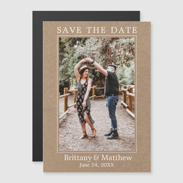 Modern minimalist Kraft Magnetic Save Date (Fram/baksida)