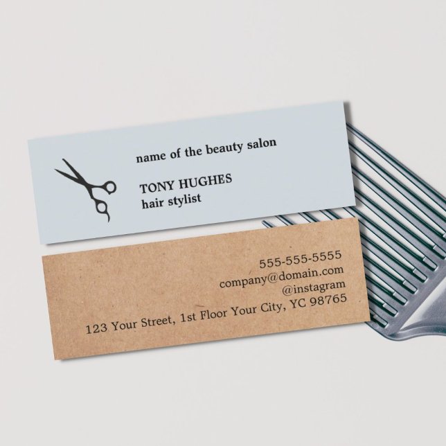 Modern minimalist Kraft Papper Black Hair Stylist Mini Visitkort (Skapare uppladdad)