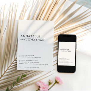 Modern minimalist kräm och svart script bröllop inbjudningar