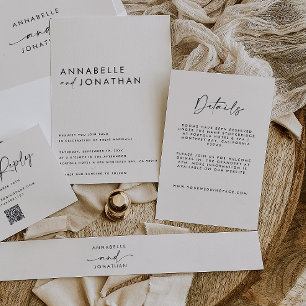Modern minimalist kräm & svart script bröllop tilläggskort