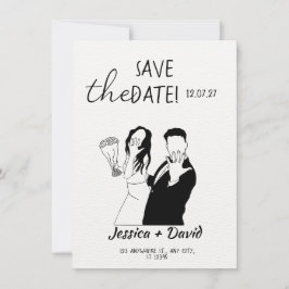 Modern Minimalist Line Art Bride and Groom Wedding Inbjudningar