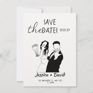 Modern Minimalist Line Art Bride and Groom Wedding Inbjudningar