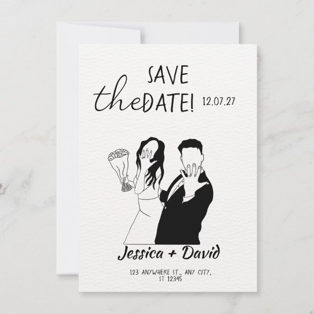 Modern Minimalist Line Art Bride and Groom Wedding Inbjudningar (Framsida)