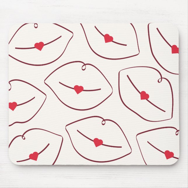 Modern Minimalist Line Art Lips Cherry Red Musmatta (Framsidan)