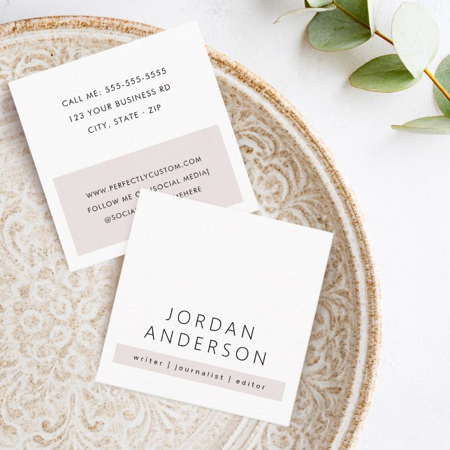 Modern minimalist ljus rosa grå färgblock fyrkantigt visitkort (Modern minimal light rose gray color block square business card)
