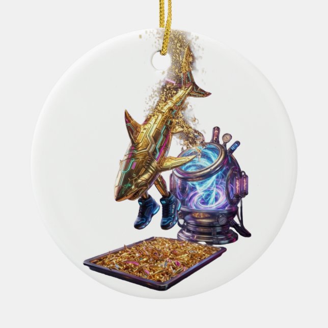 Modern Minimalist Luxury Cyber Shark  Julgransprydnad Keramik (Framsidan)