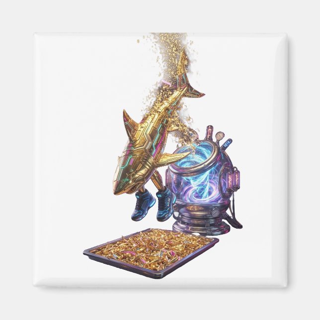 Modern Minimalist Luxury Cyber Shark - Neon Aesthe Magnet (Framsidan)