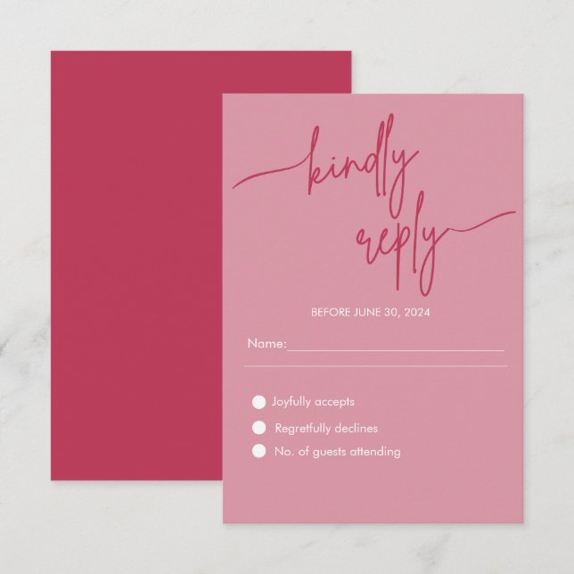 Modern minimalist magenta rosa bröllop RSVP Tilläggskort (Fram/baksida)