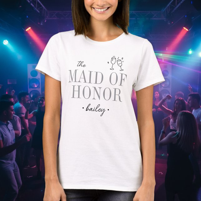 Modern Minimalist Maid Honor Script Bachelorette T Shirt (Skapare uppladdad)